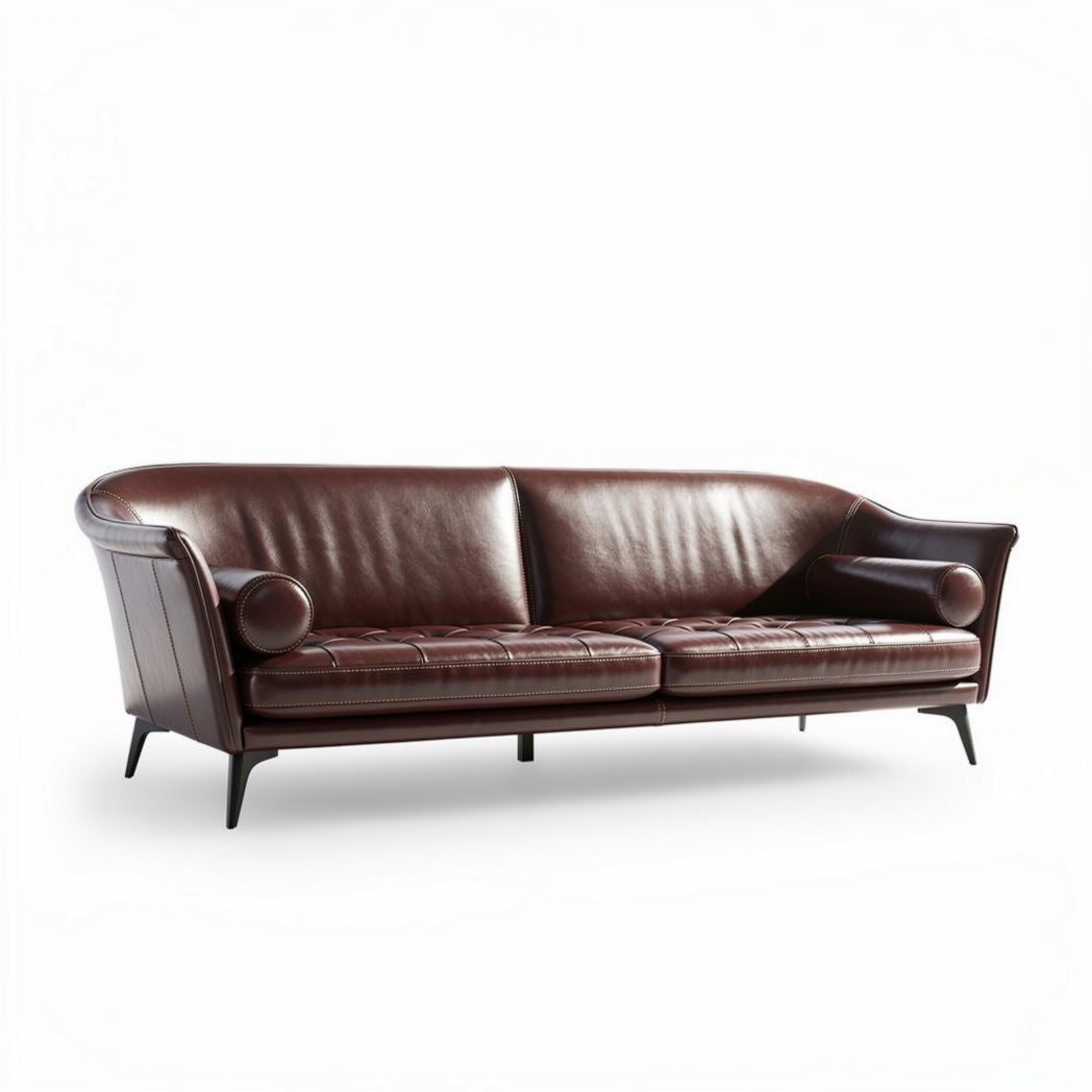 Leather sofa with curved back design and wooden legs 200 x 90 x 85cm