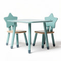 Star-shaped kids table and chair set in mint green and natural wood 60 x 60 x 50cm